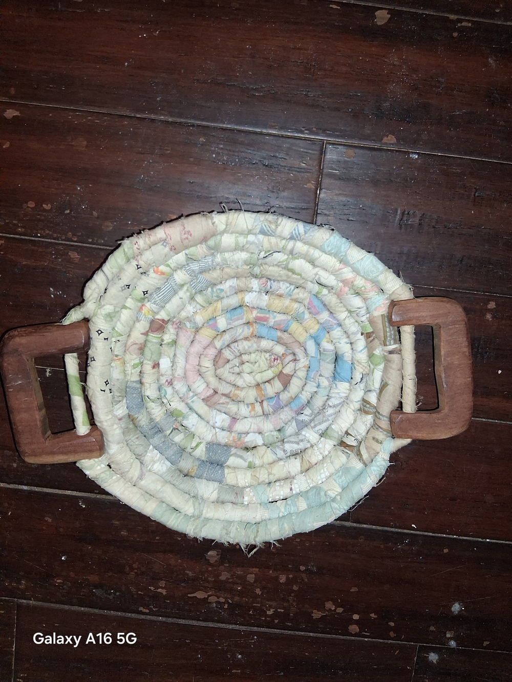 Handcrafted Multicolor Coiled Fabric Serving Tray with Wood Handles